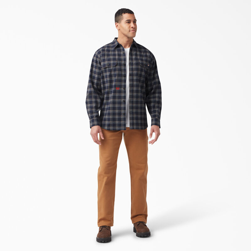Dickies FLEX Long Sleeve Flannel Shirt Ink Navy/Chocolate Brown Plaid ID-kbshgcq8