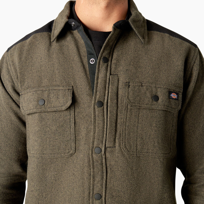 Dickies Heavyweight Brawny Flannel Shirt Military Green w/ Black ID-l1ffB3xs
