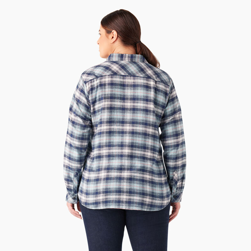 Dickies Plus Long Sleeve Plaid Flannel Shirt Clear Blue/Navy Ombre Plaid ID-lnusQgK0