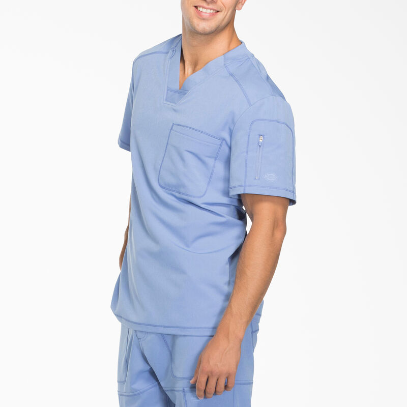 Dickies Men's Dynamix V-Neck Scrub Top with Zip Pocket Ceil Blue ID-m1XJ6wGd