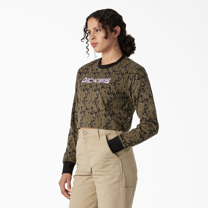 Dickies Camo Long Sleeve Cropped T-Shirt Military Green Glitch Camo ID-nhpoaWZl