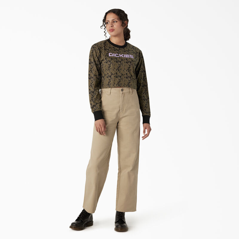 Dickies Camo Long Sleeve Cropped T-Shirt Military Green Glitch Camo ID-nhpoaWZl