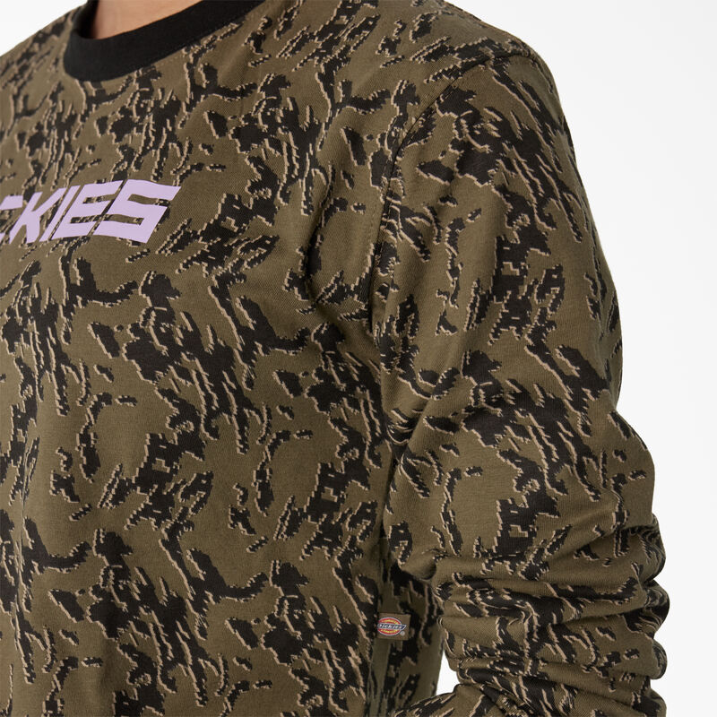Dickies Camo Long Sleeve Cropped T-Shirt Military Green Glitch Camo ID-nhpoaWZl