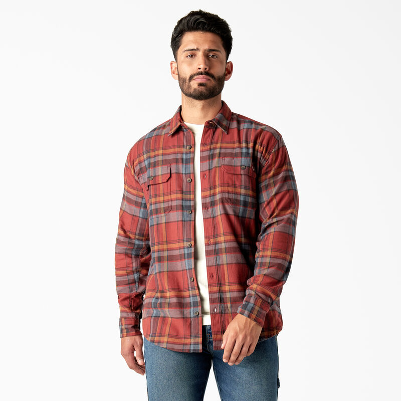 Dickies FLEX Long Sleeve Flannel Shirt Fired Brick/Multi Plaid ID-p2zi1rrH
