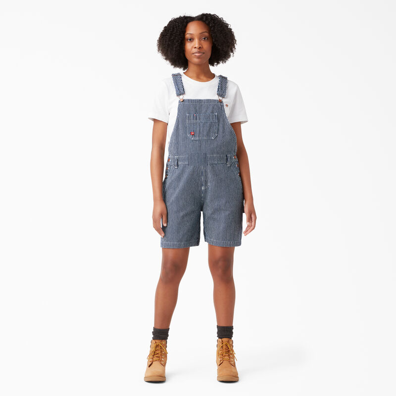 Dickies Relaxed Fit Bib Shortalls, 7" Rinsed Hickory Stripe ID-pIBm0ohr