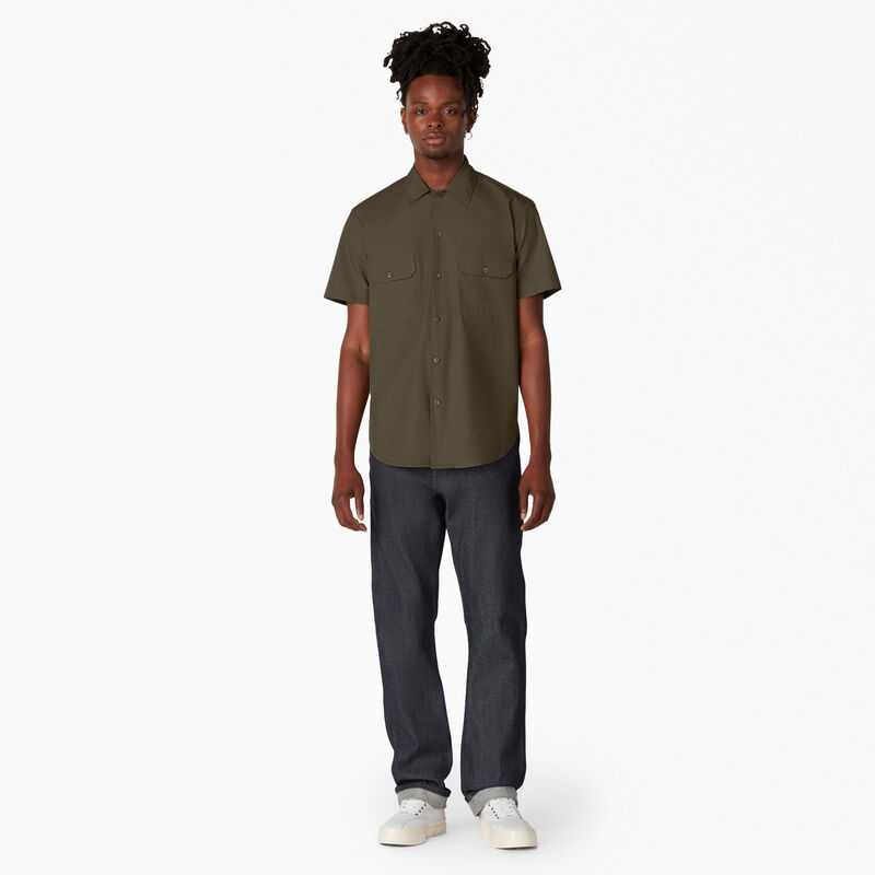 Dickies 1922 Short Sleeve Work Shirt Rinsed Olive Green ID-pKKHabYi