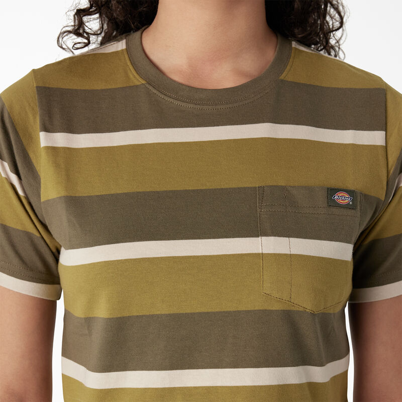 Dickies Striped Cropped Pocket T-Shirt Moss/Military Green Stripe ID-psqHvboB