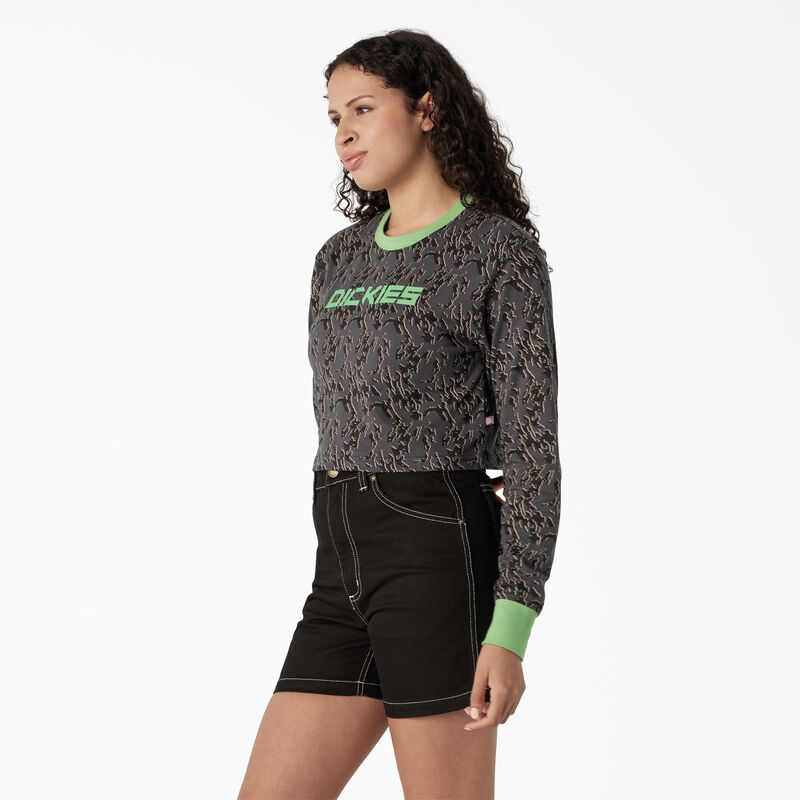 Dickies Camo Long Sleeve Cropped T-Shirt Charcoal Glitch Camo ID-qHvyWZ0X