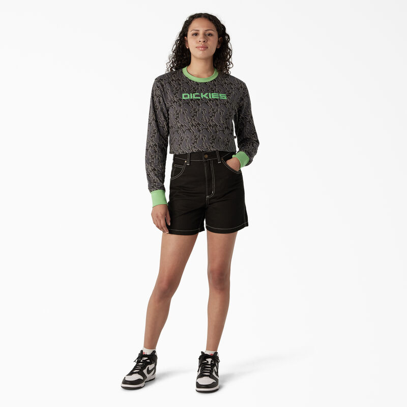Dickies Camo Long Sleeve Cropped T-Shirt Charcoal Glitch Camo ID-qHvyWZ0X