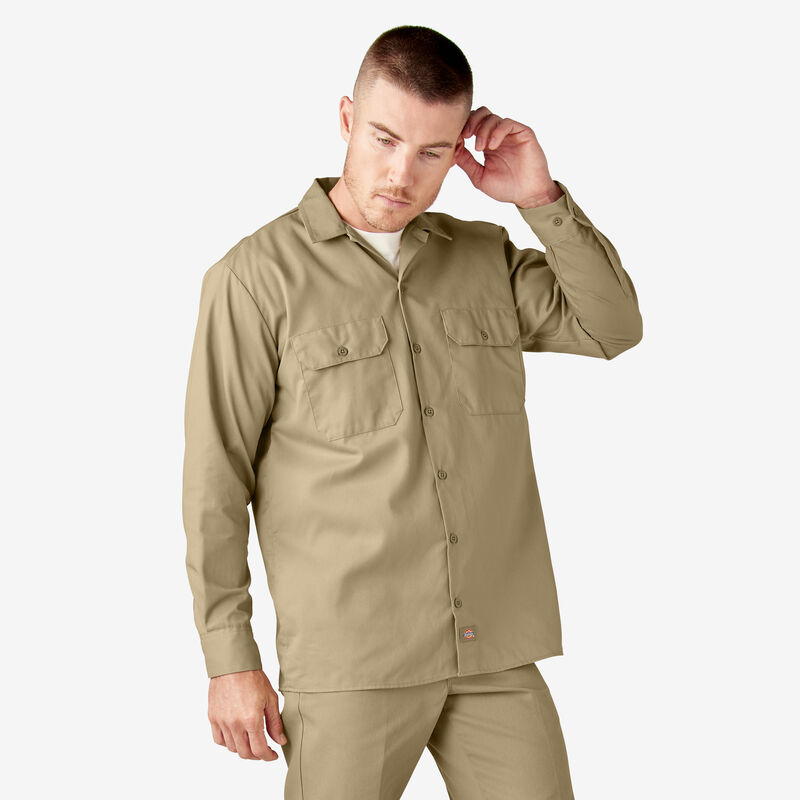 Dickies Long Sleeve Work Shirt Khaki ID-r8j5BdX0