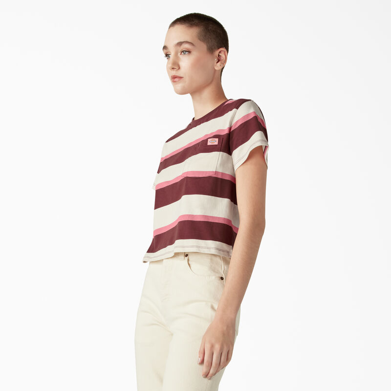 Dickies Large Striped Cropped Pocket T-Shirt Pink/Navy Collegiate Stripe ID-sYCzXBOs