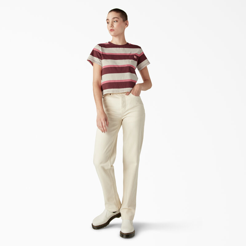 Dickies Large Striped Cropped Pocket T-Shirt Pink/Navy Collegiate Stripe ID-sYCzXBOs