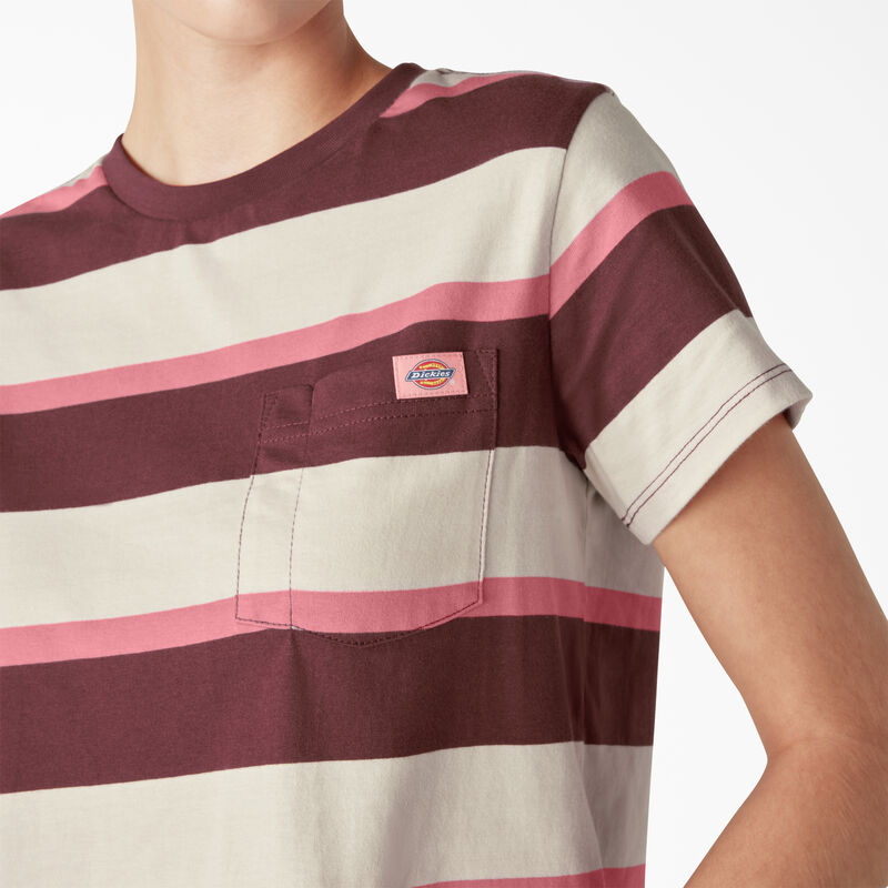 Dickies Large Striped Cropped Pocket T-Shirt Pink/Navy Collegiate Stripe ID-sYCzXBOs
