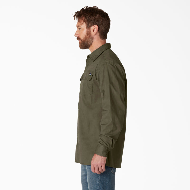 Dickies FLEX Ripstop Long Sleeve Shirt Rinsed Military Green ID-sjBalE2p