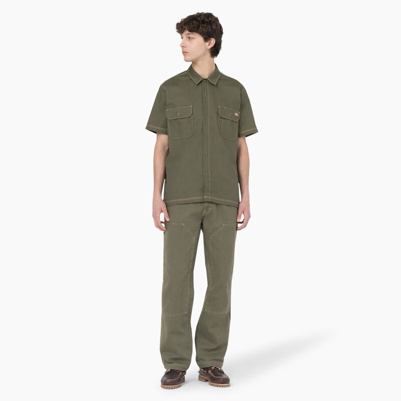 Dickies Madras Short Sleeve Work Shirt Military Green w/Nugget Stitch ID-u7Wca2Ww
