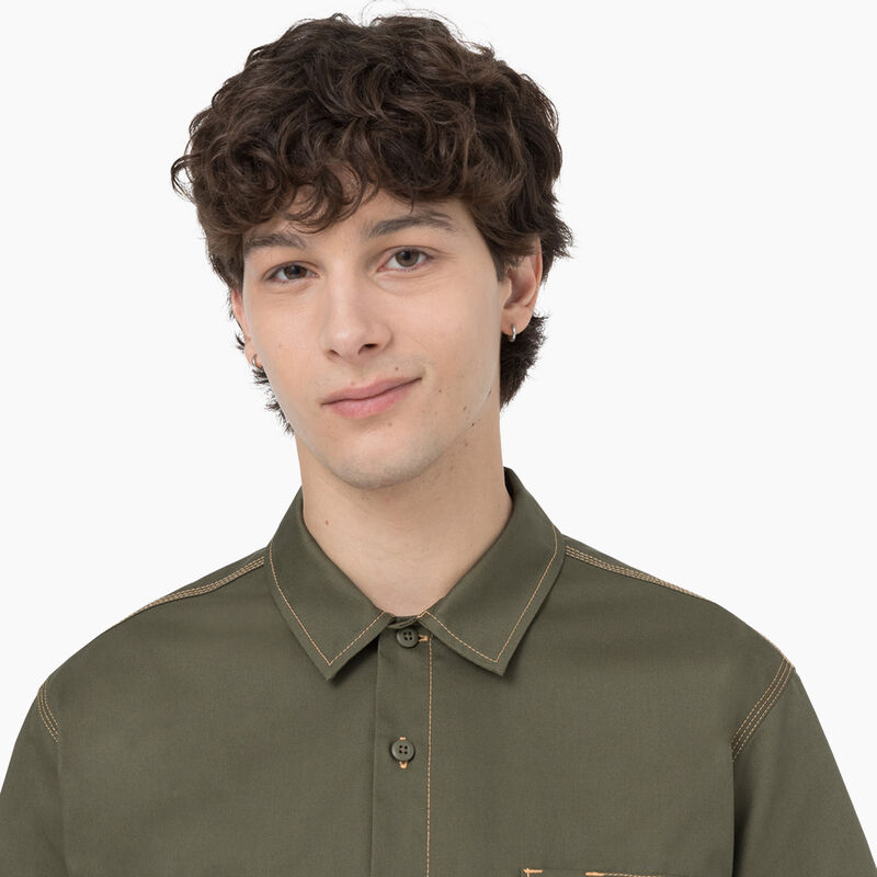 Dickies Madras Short Sleeve Work Shirt Military Green w/Nugget Stitch ID-u7Wca2Ww