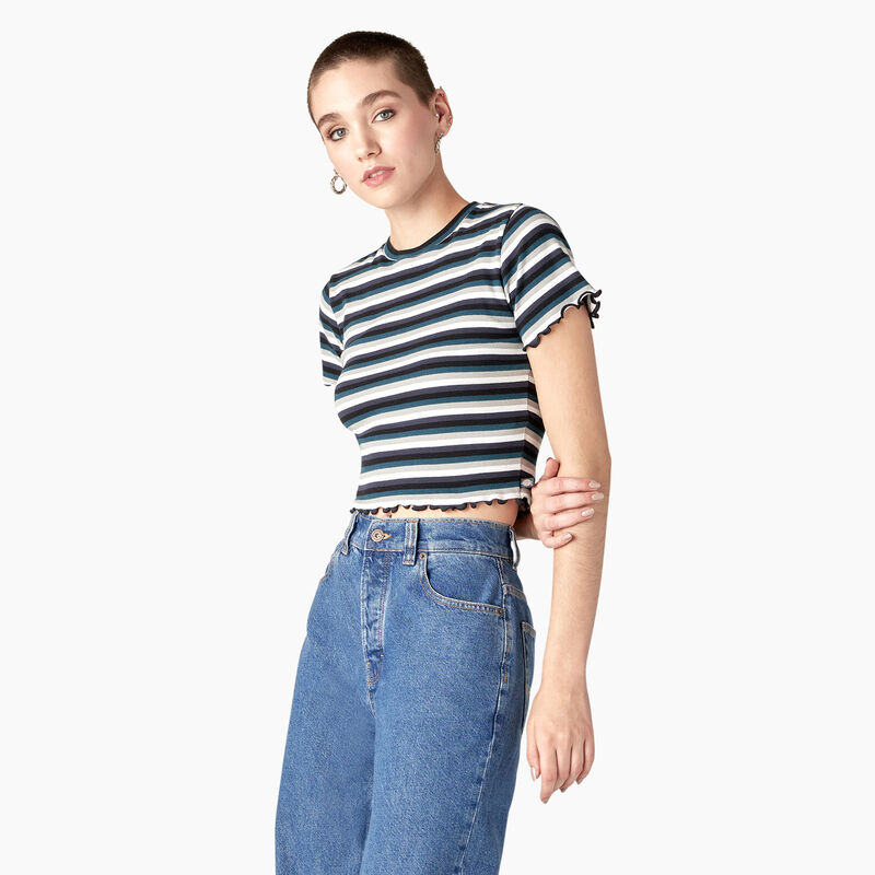 Dickies Striped Cropped Baby T-Shirt Black/Teal Explorer Stripe ID-ulWYJ7jm