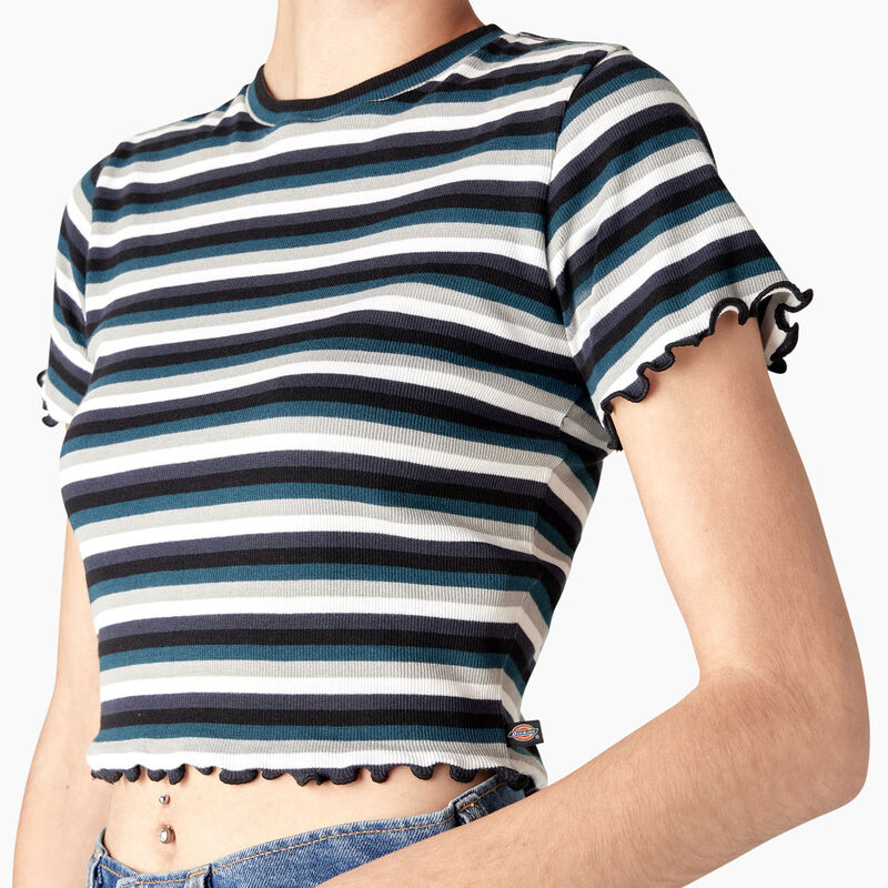 Dickies Striped Cropped Baby T-Shirt Black/Teal Explorer Stripe ID-ulWYJ7jm