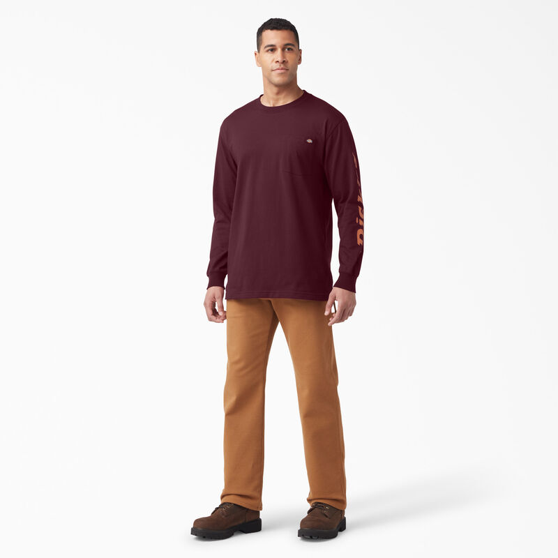 Dickies Logo Graphic Long Sleeve Pocket T-Shirt Burgundy ID-vDjOQ4tY