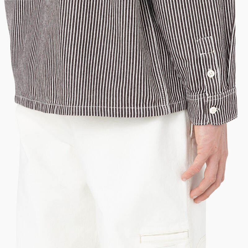Dickies Hickory Stripe Long Sleeve Work Shirt Ecru/Brown ID-wC6748Ae