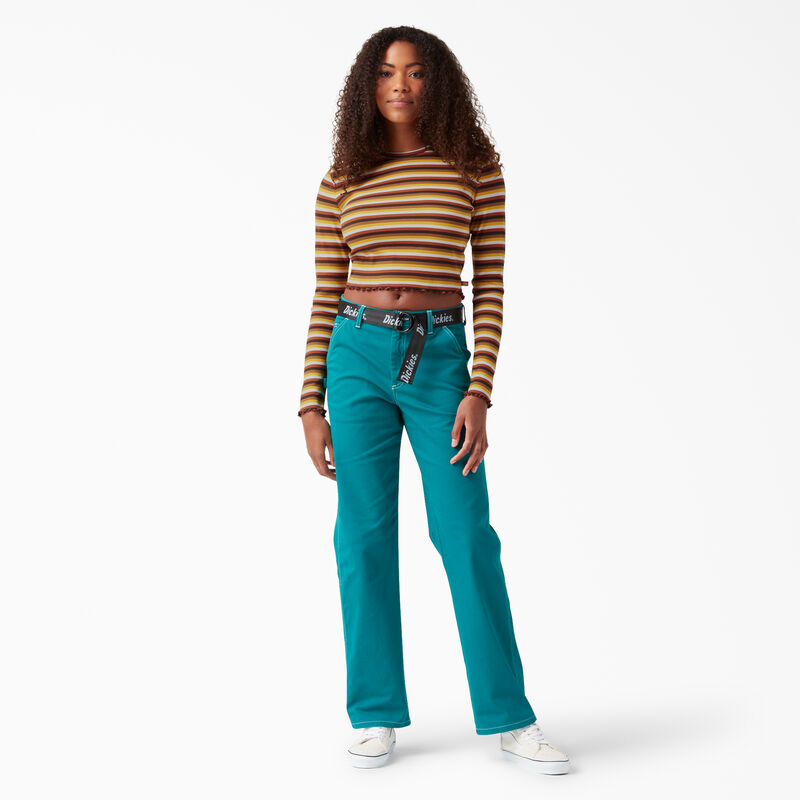 Dickies Striped Long Sleeve Cropped T-Shirt Ginger Honey Baby Stripe ID-ws0Zpbxx