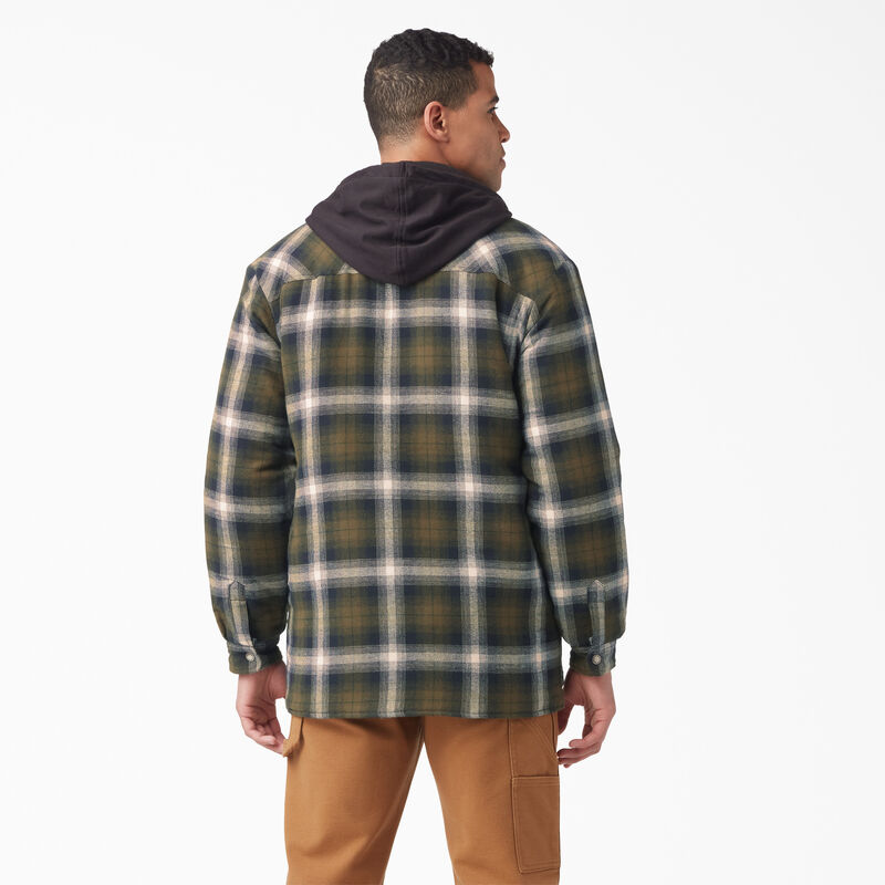 Dickies Water Repellent Flannel Hooded Shirt Jacket Dark Olive/Black Plaid ID-wtqkv4DY
