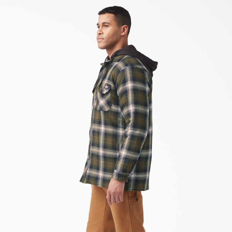 Dickies Water Repellent Flannel Hooded Shirt Jacket Dark Olive/Black Plaid ID-wtqkv4DY