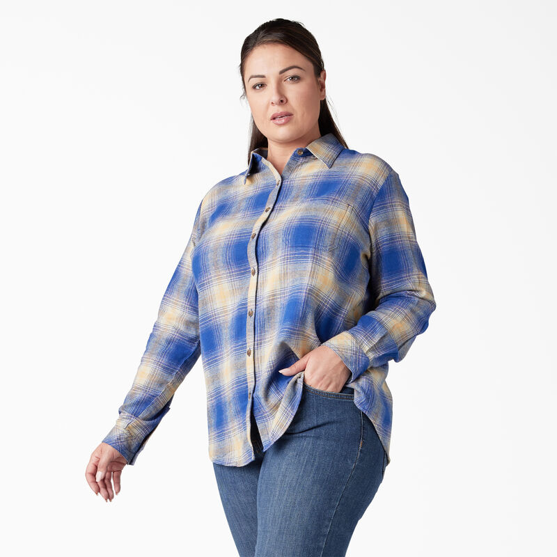 Dickies Plus Long Sleeve Plaid Flannel Shirt Surf Blue/Fireside Ombre Plaid ID-wx1xSVph