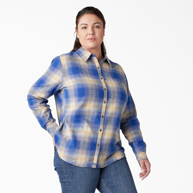 Dickies Plus Long Sleeve Plaid Flannel Shirt Surf Blue/Fireside Ombre Plaid ID-wx1xSVph