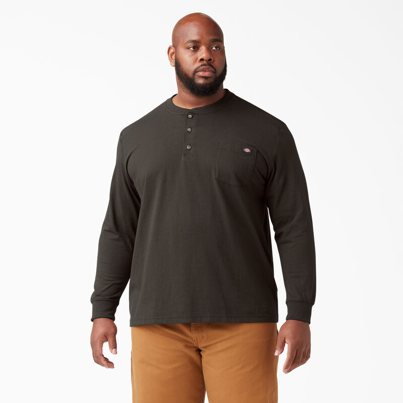 Dickies Heavyweight Long Sleeve Henley T-Shirt Chocolate Brown ID-xG2IbaIA