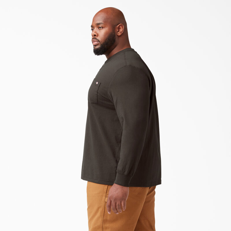 Dickies Heavyweight Long Sleeve Henley T-Shirt Chocolate Brown ID-xG2IbaIA