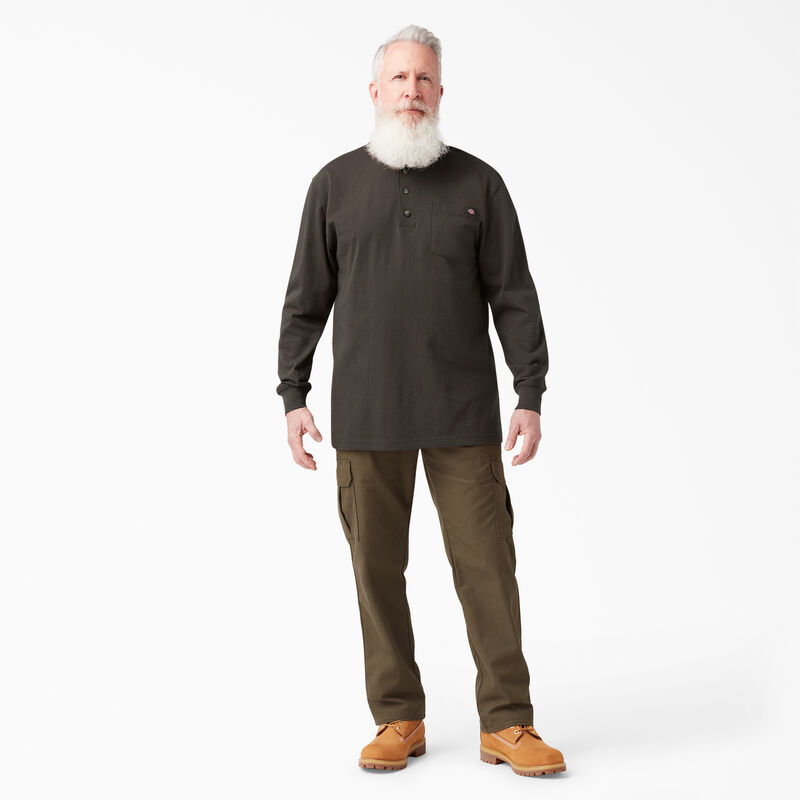 Dickies Heavyweight Long Sleeve Henley T-Shirt Chocolate Brown ID-xG2IbaIA