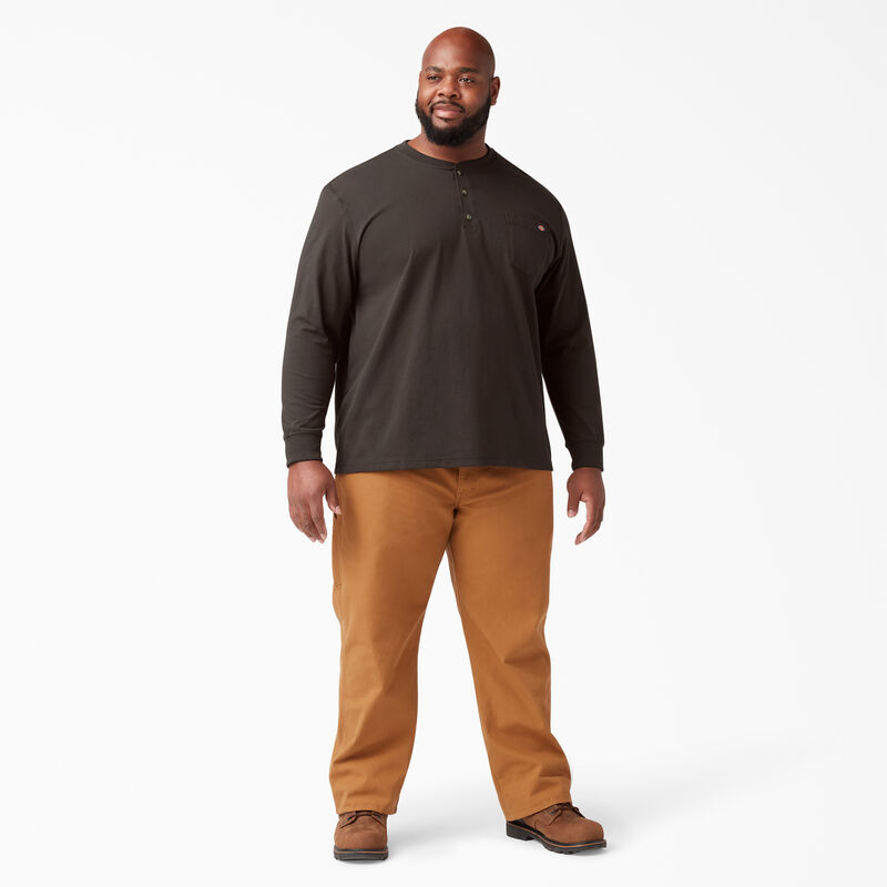 Dickies Heavyweight Long Sleeve Henley T-Shirt Chocolate Brown ID-xG2IbaIA