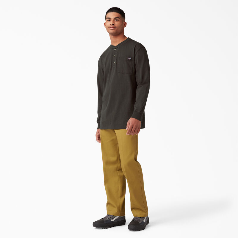 Dickies Heavyweight Long Sleeve Henley T-Shirt Chocolate Brown ID-xG2IbaIA