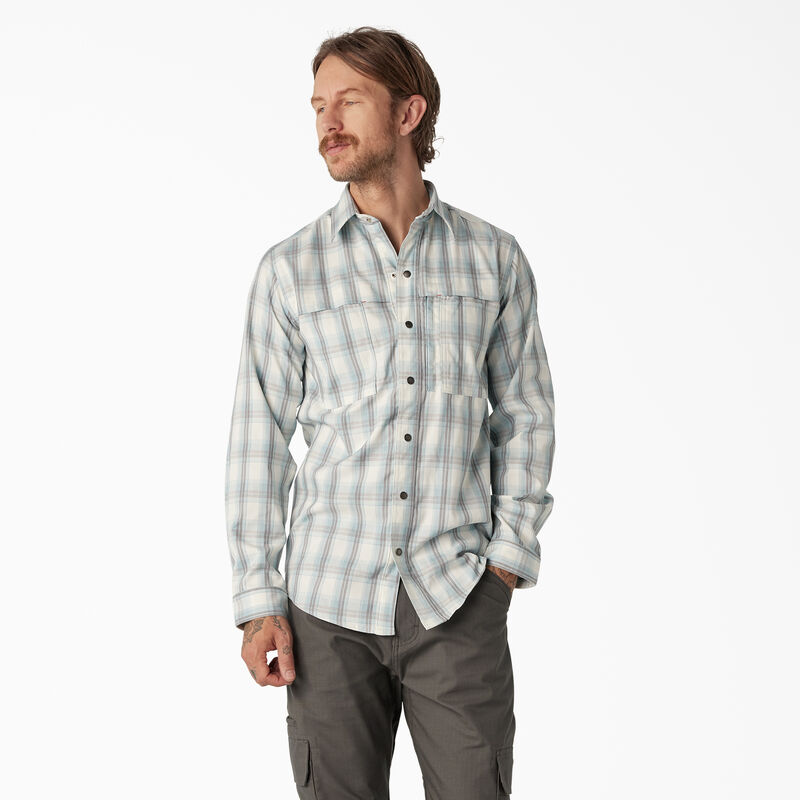 Dickies Cooling Long Sleeve Work Shirt Clear Blue/Smoke Plaid ID-xJLR6lhb