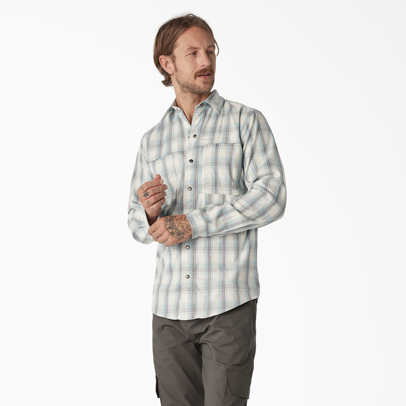 Dickies Cooling Long Sleeve Work Shirt Clear Blue/Smoke Plaid ID-xJLR6lhb