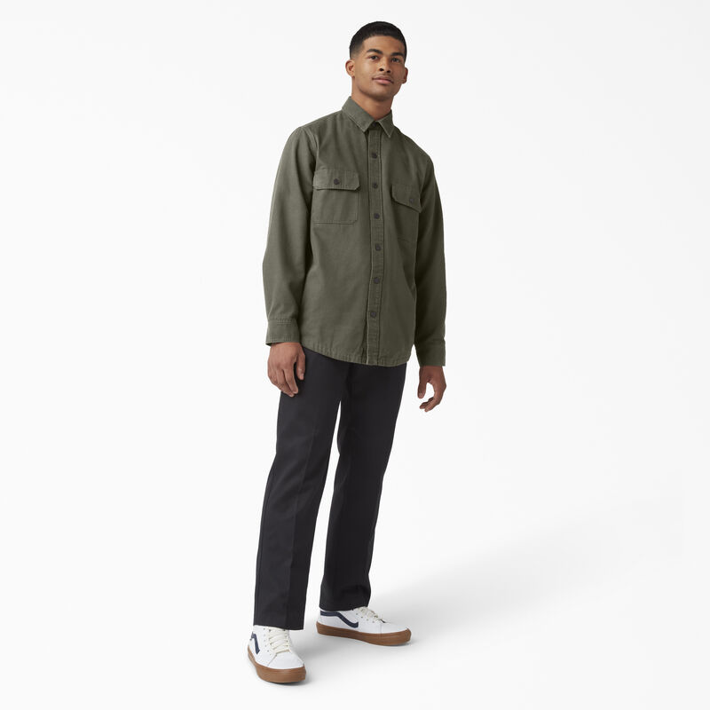 Dickies Long Sleeve Flannel-Lined Duck Shirt Military Green ID-xqtNGTnV