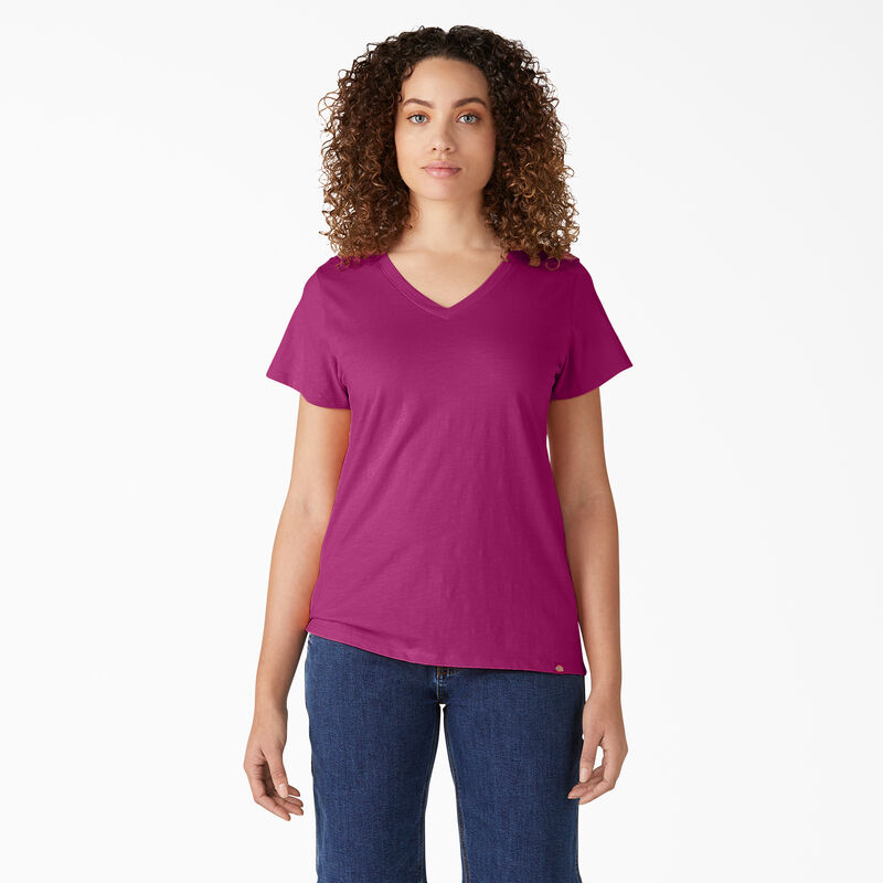 Dickies Short Sleeve V-Neck T-Shirt Festival Fuchsia ID-yCtk9T5o
