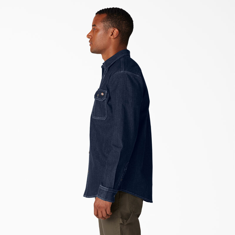 Dickies FLEX Denim Long Sleeve Shirt Dark Denim Wash ID-yGc6qK0u
